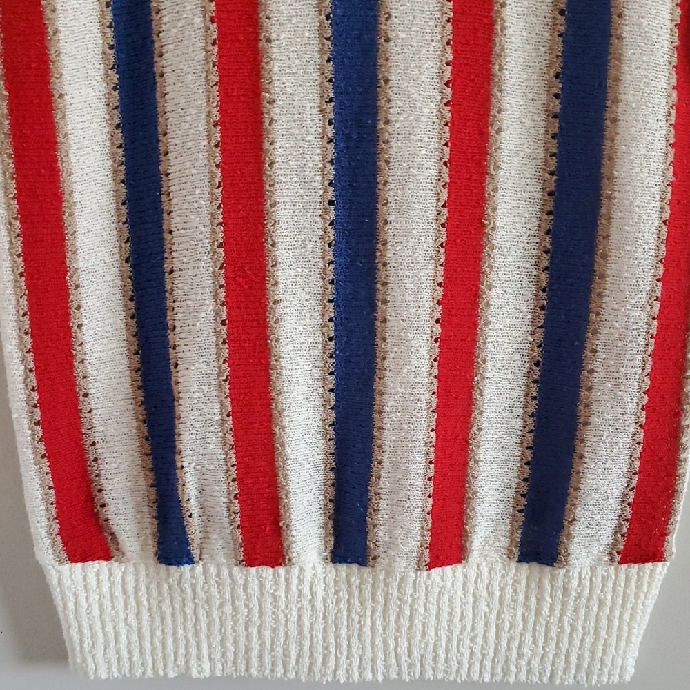 Vintage D'allaird's Cream Sleeveless Knit Sweater Top Red & Blue Stripes Sz M - Picture 4 of 11